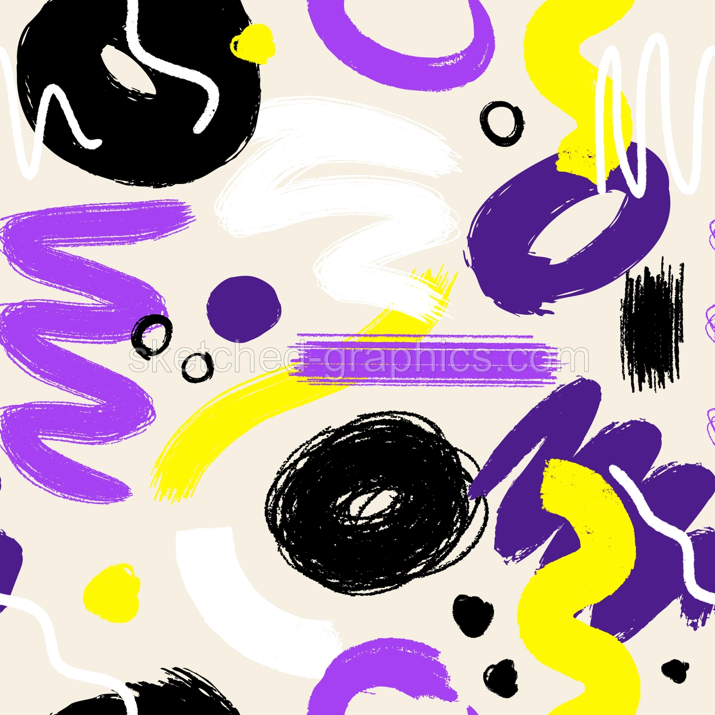 Abstract seamless pattern. Vector background with shapes, lines, brushes, waves and abstract objects. Perfect  print, poster, fabric, packaging, textile. Minimalist forms in the style of modern art. Illustration